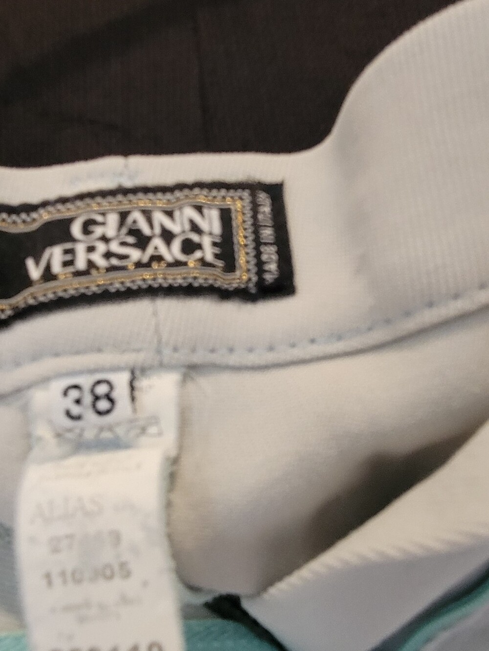 GIANNI VERSACE 38 TAN WOOL-WEAVE PANTS 3 MEDUSA STEEL WAIST SNAPS/SIDE PKTS/38"L